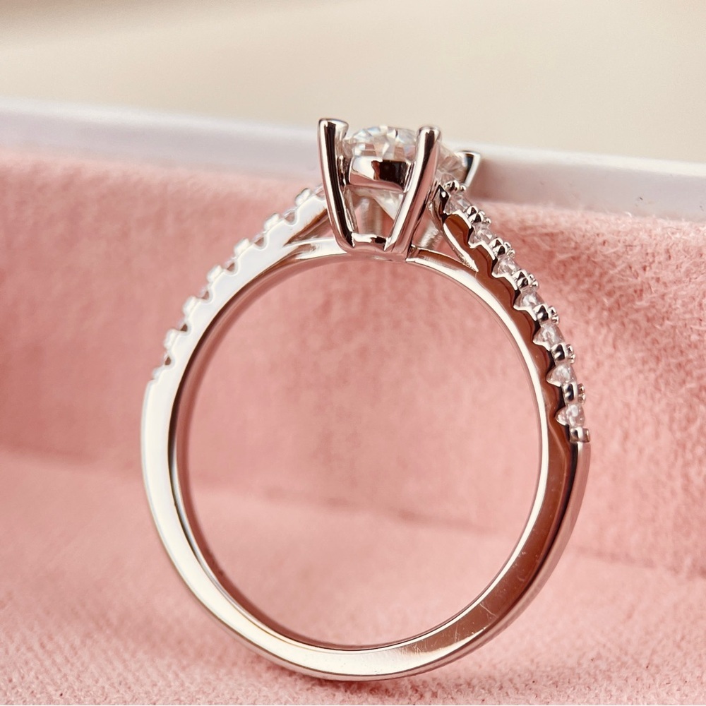 S925 Moissanite Solitaire Oval Engagement Ring 18K Gold Plated - Picture 7 of 9